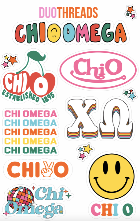 Chi Omega Colorful Sticker Sheet The Trunk Tuscaloosa