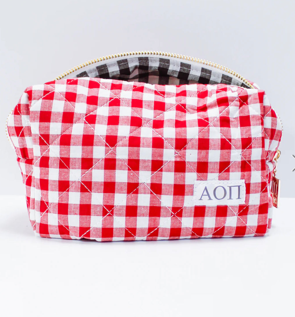 Alpha Omicron Pi Gingham Makeup Bag