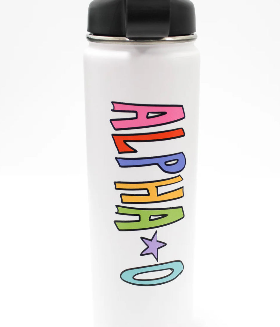 Alpha Omicron Pi Rainbow Water bottle With Straw Lid