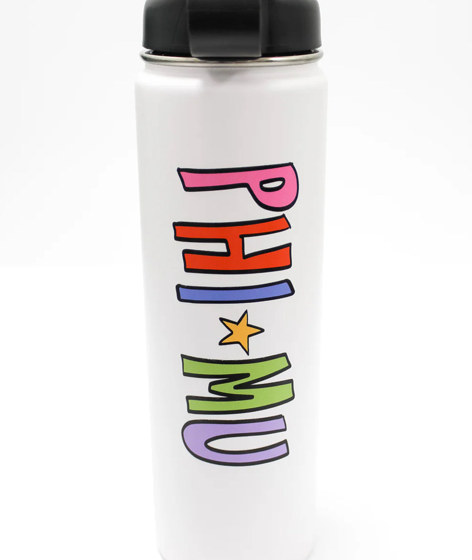 Phi Mu Rainbow Water bottle With Straw Lid